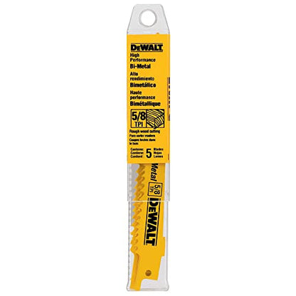 DEWALT DW4849 12" 5/8 TPI Taper Back Bi-Metal Reciprocating Saw Blade, Pack of 5 - size: 12 inch, style: 5/8 TPI, 5-Pack
