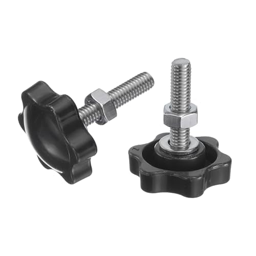 uxcell 8pcs Star Clamping Knobs with Nuts Washers, M6 x 25mm Metric 304 Stainless Steel Male Thread 32mm 6-Star Plastic Head, Threaded Stud Hand Knobs Handles Thumb Screws, Black - size: M6 x 25mm