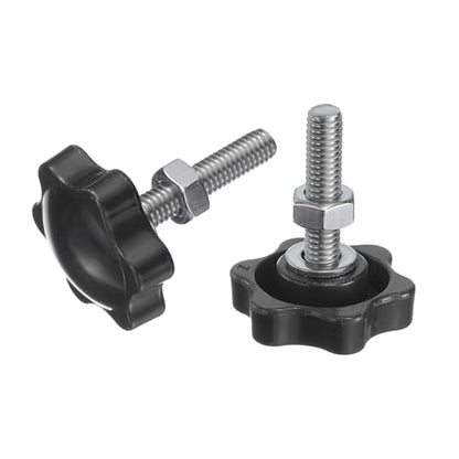 uxcell 8pcs Star Clamping Knobs with Nuts Washers, M6 x 25mm Metric 304 Stainless Steel Male Thread 32mm 6-Star Plastic Head, Threaded Stud Hand Knobs Handles Thumb Screws, Black - size: M6 x 25mm