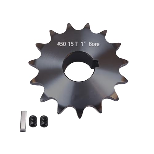 #50 Roller Chain Sprocket 15 Tooth 1" Bore (1/4" Keyway) Black Oxide with 2 Set Screws & Key Included for Conveyor Farm Equipment Packaging Industrial Heavy Duty Drive, Hardened Steel 50BS15-1 - size: 1 inch, style: 15tooth