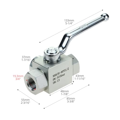QWORK 3-Way High Pressure Hydraulic Ball Valve, 1/2" NPT Female, 7250 PSI, for Controls Flow Direction of Water, Oil, Gas