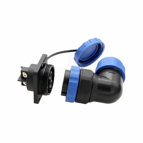 TY28 3 Pin 45A Female Male Connector, Panel Mount Socket and Angled 90°Wire Plug, Screw Connection Solder-Free Quick-Disconnect for Waterproof Outdoor Electrical Power - color: Screw Mount+ 90-degree Plug, size: 3 Pin 45Amp