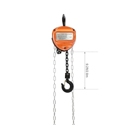 Chain Hoist, Hand Chain Hoist, Manual Chain Hoist, Heavy Duty Pulley Hoist for Garages Warehouse Automotive Machinery, Standard Lift Height: 3m/9.8ft (1/2Ton-Orange)