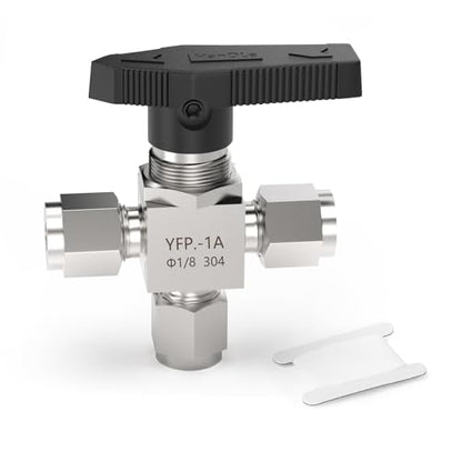 1PCS 304 Stainless Steel 3 Way Compression Tube Valve,1/8" Tube OD Adapter, for water/oil/air systems - size: 1/8" OD (3 Way Valve)