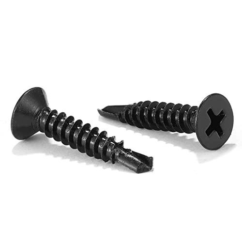 #10 x 1 Sheet Metal Screws 100Pcs 410 Stainless Steel Flat Head Fast Self Tapping Screws Black Oxide by SG TZH - size: #10 x 1"