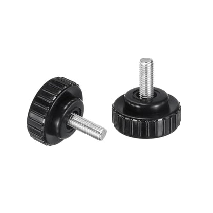 uxcell 2pcs Knurled Clamping Knobs M6 x 16mm Metric 304 Stainless Steel Male Thread Thumb Screw on Type 30mm Plastic Round Head Threaded Hand Bolt Stud Knobs Black - size: M6 x 16mm x 30mm