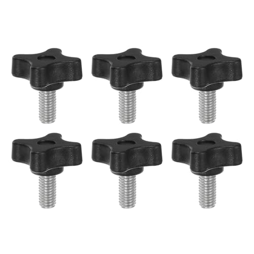 HARFINGTON 6pcs Star Clamping Knobs M8 x 16mm Metric Male Thread 32mm 4-Point Plastic Head Threaded Stud Knob Hand Tightening Thumb Screw Jig Handle, Black - size: M8 x 16mm x 32mm