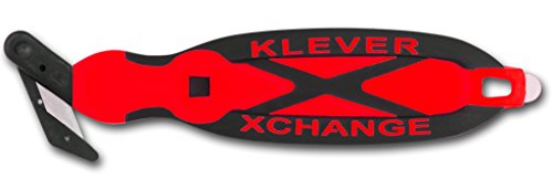 Klever XCHANGE, Box Cutter, Safety Cutter, Utility Knife, SAFETY Knife, Replaceable Head Perfect For Cutting Double Wall Cardboard or Other Thick Material (Red) - color: Red
