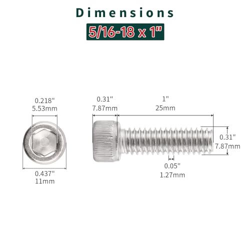 5/16-18 x 1" Socket Head Cap Screws (20 pcs), 304 Stainless Steel 18/8, Allen Hex Drive, Home Entertainment Furniture Screws, Fayeploo (with Hex Spanner) - size: 5/16-18 x 1"