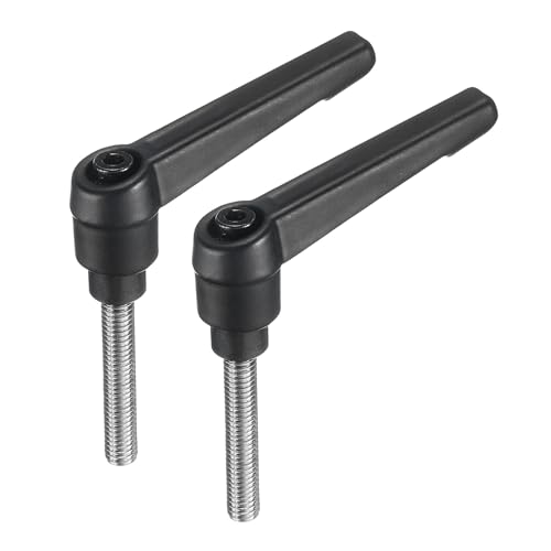 uxcell 2pcs Adjustable Clamping Lever Handle M6 x 35mm Metric 304 Stainless Steel Male Threaded Stud Hand Knobs Push Button Ratchet Rotating Screw Handles Bolts with Locking Lever Black - size: M6 x 35mm