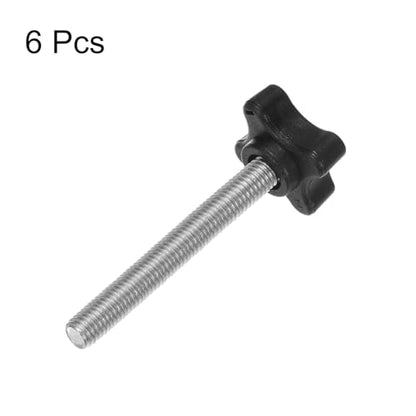 HARFINGTON 6pcs Star Clamping Knobs M8 x 60mm Metric Male Thread 32mm 4-Point Plastic Head Threaded Stud Knob Hand Tightening Thumb Screw Jig Handle, Black - size: M8 x 60mm x 32mm