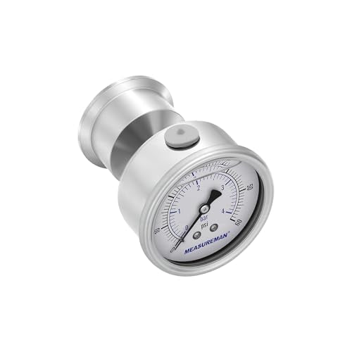 MEASUREMAN 2.5" Stainless Steel Sanitary Pressure Gauge, 0-60 PSI/bar (Dual Scale), Glycerin Filled, Back Mount with 1.5" Tri-Clamp Diaphragm Seal for Food/Beverage/Bio Pharma - size: 2.5",0-60 psi/bar, style: Back Mount
