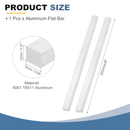 MECCANIXITY Square Aluminum Flat Bar, 1/2" Thick 19/32" Width 8" Length 6061 Aluminum Flat Plate, 12 x 15 x 203mm T6511 Solid New Mill Stock for Industrial - size: 1/2" T x 19/32" W x 8" L