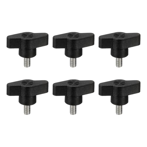PATIKIL M6 x 12mm Tee Wing Thumb Screws, 6Pcs Carbon Steel Mechanical Handle Bolt Thumb Screws for Remove Replace Hand Clamping Tightening Knobs Power Supply, Black - size: M6 x 12mm
