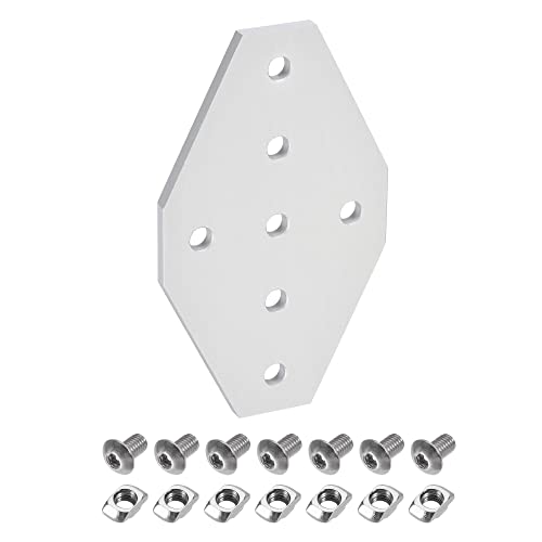 uxcell 2Pcs Corner Bracket Plate Cross 60x100mm 7-Hole Outside Joint Kits 2020 Aluminum Profile with T Nuts and Hex Socket Screws White for Frame Structure
