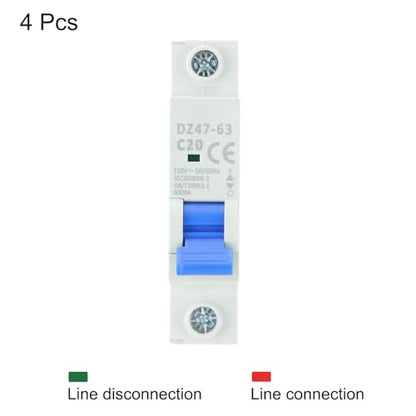 MECCANIXITY 4Pcs Miniature Circuit Breaker 1P 20A AC 110V DZ47-63 DIN Rail Mount Disconnect Switch Circuit Breaker Protection Thermal Magnetic Trip for Short Circuit Protection, Overload Blue - style: 20A