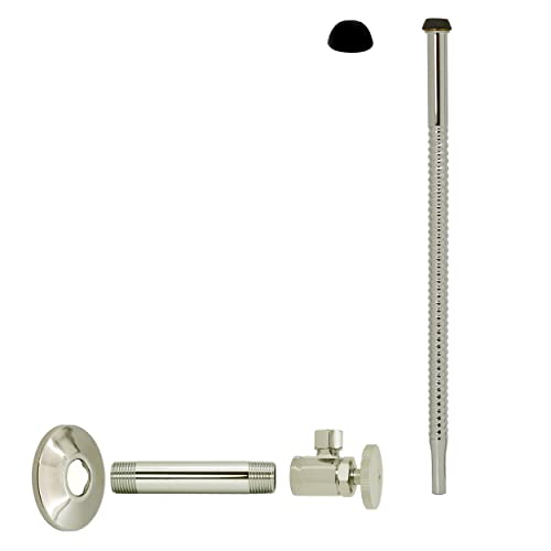 Westbrass D103K12-05 1/2" IPS x 3/8" OD x 12" Corrugated Riser Supply Line Kit with Round Handle Angle Supply Shut Off Valve for Faucet and Toilet, Polished Nickel - color: Polished Nickel