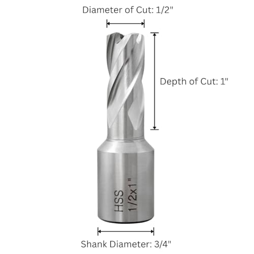 Accusize HSS Annular Cutter 1/2 x 1 in Cutting Depth, 3/4" Weldon Shank - size: Dia of Cut: 1/2 in., 3/4 in. Weldon Shank
