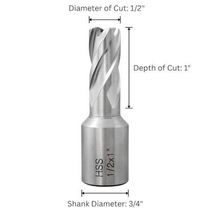Accusize HSS Annular Cutter 1/2 x 1 in Cutting Depth, 3/4" Weldon Shank - size: Dia of Cut: 1/2 in., 3/4 in. Weldon Shank
