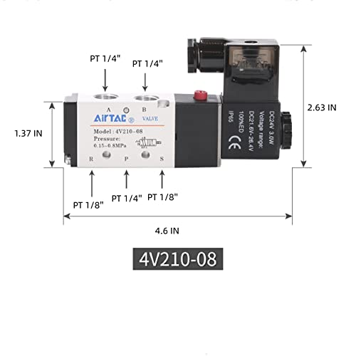 Solenoid Valve AC110V AirTAC 4V210-08 1/4"PT Pneumatic Air 2 Position 5 Way Electric Single Coil Pilot-Operated - size: 1/4"PT, style: 4V210-08 AC110V
