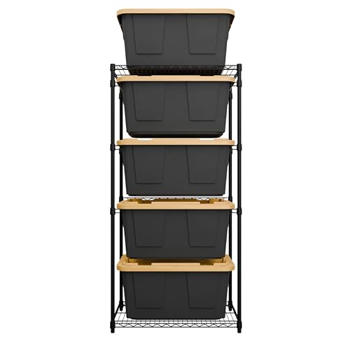 MonsterRAX 5-Tier Side-Load Storage Rack for 27-Gal Bins, Black - color: Black