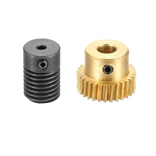 uxcell Worm Gear Set 30T 0.5 Module 1:30 Reduction Rate, Right Rotation Drive Gear Box Wheel Reduce Transmission Part (Brass Gear-5mm Bore, 1045 Steel Rod 3mm Bore) - size: Gear-5mm, Rod-3mm Bore, style: 0.5M-30T