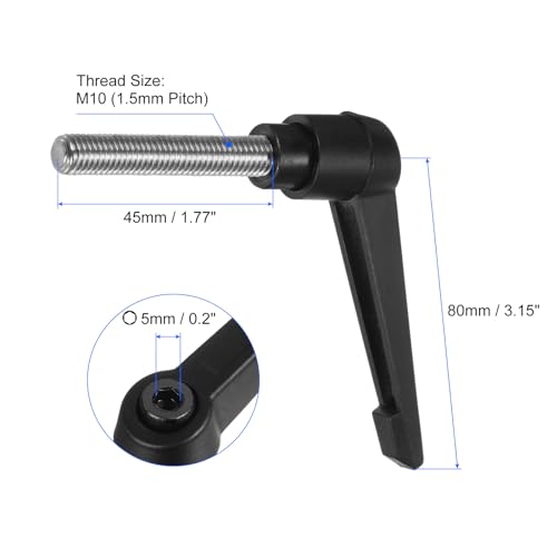 uxcell 2pcs Clamping Lever Handles, M10 x 45mm 304 Stainless Steel Threaded Male Stud, Adjustable Handles Locking Quick Release Ratchet Push Button Bolt Knobs, Black - size: M10 x 45mm