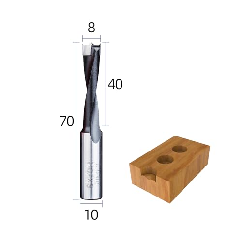 HUHAO 8mm Carbide Tipped Brad Point Boring Bit, Right Hand Dowel Drill Bits - size: 8mm Dia x 70mm Long x 10mm Shank R