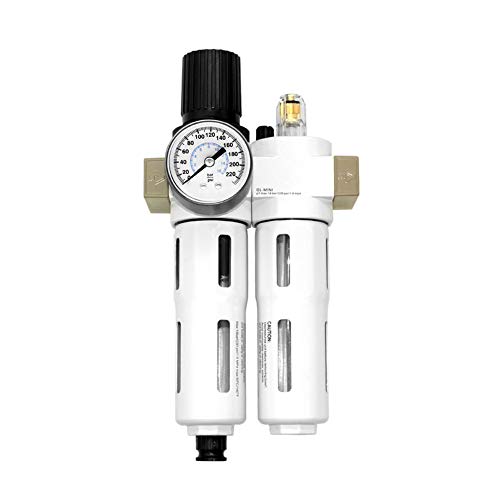 Beduan 3/8"NPT Compressed Air Filter Regulator Lubricator Combo（0-230 psi）, Air Tool Compressor Filter Water/Oil Trap Separator with Guage, Manual Drain - size: 3/8"NPT