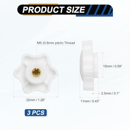 HARFINGTON Star Knob M5 Female Thread 32mm Head Brass Insert White 3pcs - color: White, size: M5 x 32mm