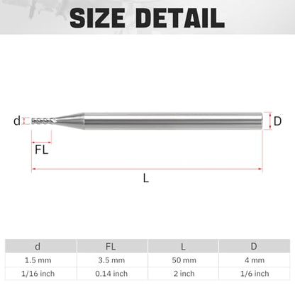 1/16" Ceramic Square End Mill 4 Flute Milling Bits Set for Steel 5pcs - size: 1/16 inch