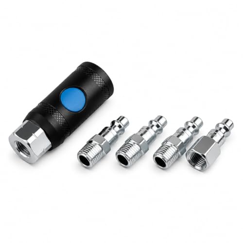 Push Button Safety 1/4 Inch Air Hose Fitting, 5 Pieces