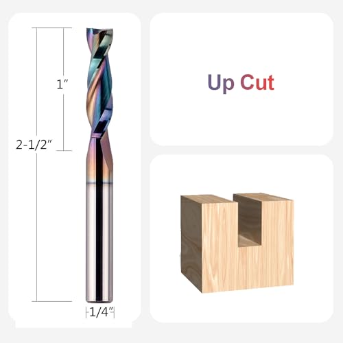 SpeTool 1/4 Shank Up Cut Spiral Router Bit 1/4 inch Cutting Diameter 1 inch Cutting Length CNC Router Bits for Woodworking with Extra Long Life Coating - size: 1/4" Dia - 1" CL -1/4" Shank, style: UP CUT