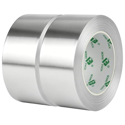 BOMEI PACK 2 Inch x 35 Yard Heavy Duty Aluminum Foil Tape, 2 Pack High Temperature Silver Duct Tape, Self-Adhesive Metal Tape, Perfect for Sealing & Patching,HVAC,Insulation and Metal Repair - size: 50mm