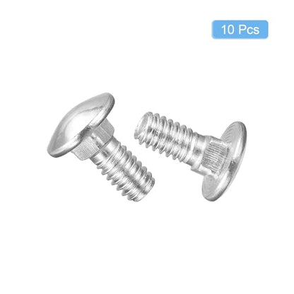 uxcell 1/4-20x1/2 Carriage Bolt, 10pcs Round Head Square Neck Screws, 304 Stainless Steel, Fully Threaded, Silver - size: 1/4-20x1/2"