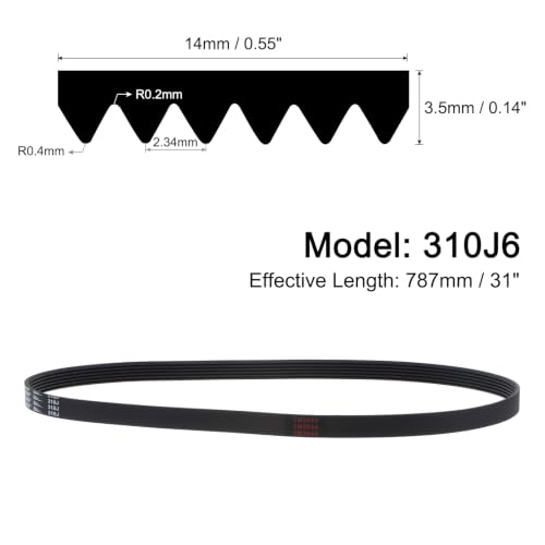 uxcell 310J6 PJ V-Ribbed Belt 6 Ribs 31" L x 0.55" W, EPDM Poly V Belt - size: 310J6
