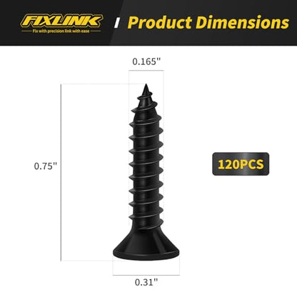 Wood Screws 3/4 Inch, 120PCS, FIXLINK #8 x 3/4" Flat Head Black Screws - size: #8 x 3/4"