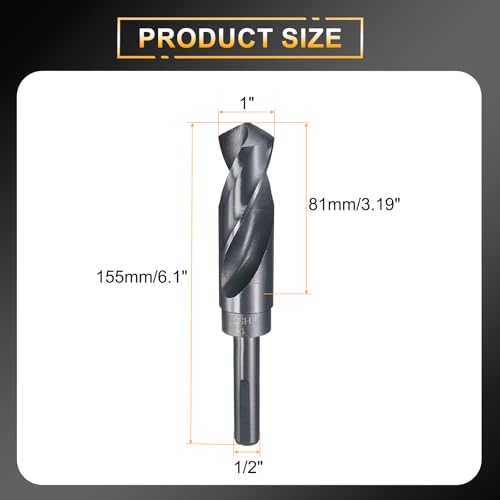 HARFINGTON 1" Drill Bit 1/2" Reduced Shank 3-Flat 4241 HSS 118° - size: 1" with 1/2" Shank