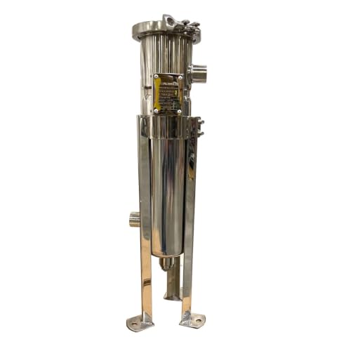 PRM Filtration Trade Size #4 Stainless Steel Bag Filter Housing, 2-Inch NPT Side Inlet and Dual Port Outlet, 100 PSI Max Pressure, 40 GPM Flow Rate, Includes Basket Strainer and Mounting Stand