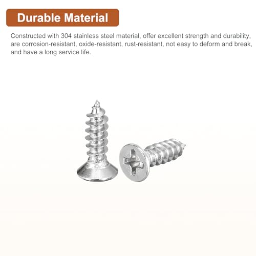 DTGN 100Pcs M4.2x14mm Flat Head Wood Screws, 304 Stainless Steel Phillips Self Tapping Screws - Good for Woodworking, Furniture - Silver - size: M4.2x14mm