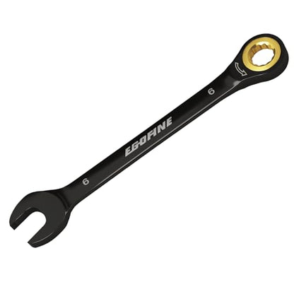 Egofine 6mm Ratchet Wrench, 6mm Wrench Ratcheting Combination Wrenches Metric, Industrial Grade Gear Spanner with 12 Point Box End, 72-Teeth Ratchet Black Electrophoretic Coating,CR-V - style: 6mm