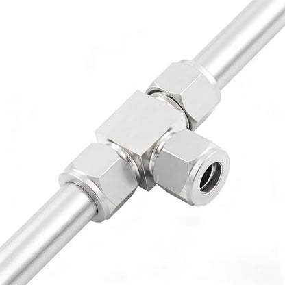 304 Stainless Steel Compression Tee Tube Fitting 1/8" OD x 1/8" OD x 1/8" OD, 3 Ways Adapter, 2pcs - size: 1/8" OD