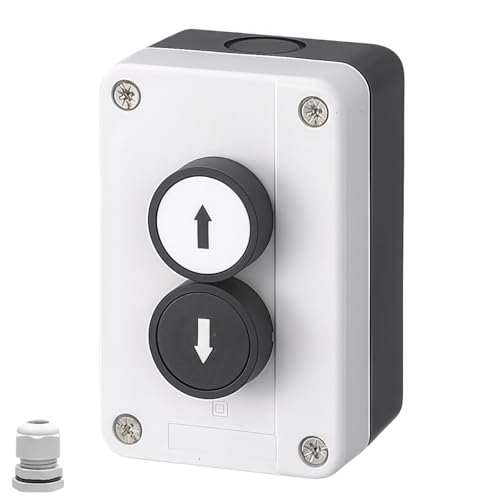 22mm Momentary Push Button Switch Station Box Emergency Stop Buttons IP65 Waterproof Control Switch for Gate Opener Self-Resetting Self-Locking Industrial Hand-Held Control Box(Two Button) - size: 2 Button ( ↑ ↓ )
