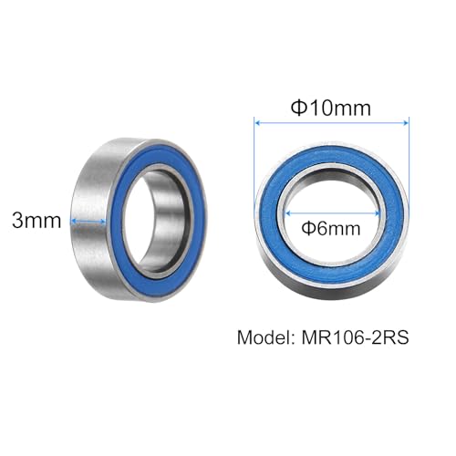 uxcell 10pcs MR106-2RS Miniature Deep Groove Ball Bearings 6x10x3mm Rubber Sealed Bearings for TRX4 1/10 RC Cars Trucks, 3D Printer, P6 (ABEC 3) - color: Blue, size: 6x10x3mm
