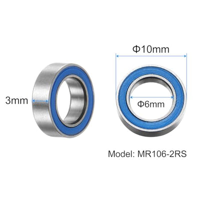 uxcell 10pcs MR106-2RS Miniature Deep Groove Ball Bearings 6x10x3mm Rubber Sealed Bearings for TRX4 1/10 RC Cars Trucks, 3D Printer, P6 (ABEC 3) - color: Blue, size: 6x10x3mm