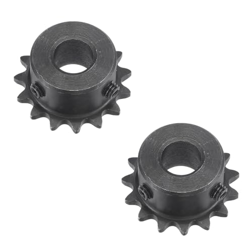C45 Carbon Steel 15 Tooth Roller Sprocket Type B with Fixing Screw Number 25 Chain Single Strand 1/4 Inch Pitch Black Oxide Coating Suitable for Milling/Drilling Machines