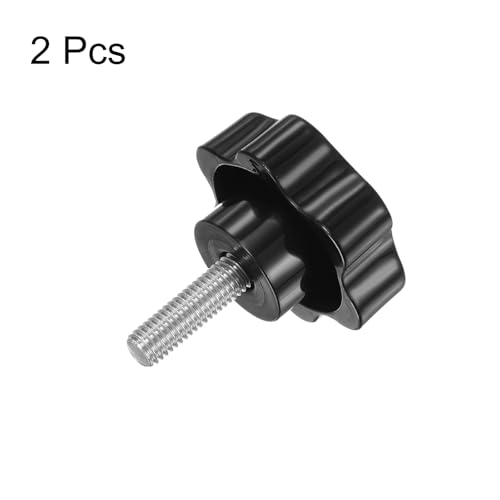 HARFINGTON 2pcs Star Knobs M8 x 25mm 304 Stainless Steel Threaded Stud 46mm Plastic 6-Star Head Hand Tightening Thumb Screw Clamping Jig Knob Handle, Black - size: M8 x 25mm x 46mm