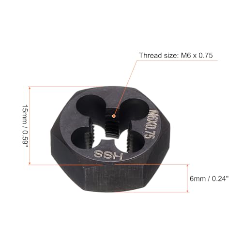 HARFINGTON Hex Threading Die M6 x 0.75 Metric Thread Right Hand High Speed Steel Rethreading Fixed Die Screw Cutting Tapping Repair Tool - size: M6 x 0.75