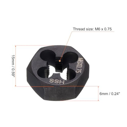 HARFINGTON Hex Threading Die M6 x 0.75 Metric Thread Right Hand High Speed Steel Rethreading Fixed Die Screw Cutting Tapping Repair Tool - size: M6 x 0.75
