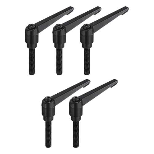 uxcell 5pcs Adjustable Clamping Lever Handle M10 x 50mm Metric Black Oxide Carbon Steel Male Threaded Stud Hand Knobs Ratchet Rotating Screw Handles Bolts with Locking Lever Black - size: M10 x 50mm